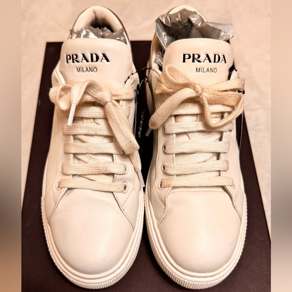Prada Cream Lace-Up Sneakers